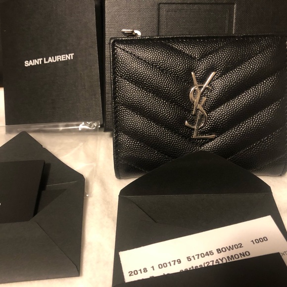 Authentic YSL Yves Saint Laurent Black Silver Bi Fold Small Wallet - Picture 16 of 16